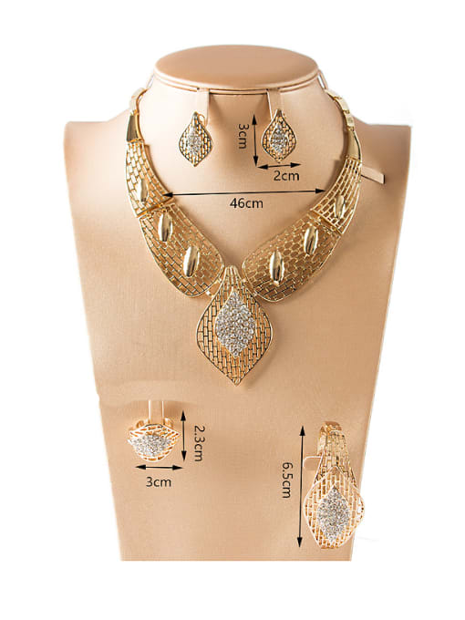 Lan Fu 2018 Lattice Rhinestones Colorfast Four Pieces Jewelry Set 2