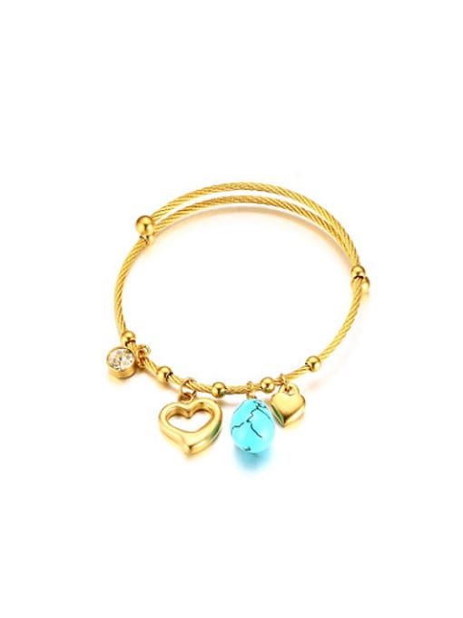 CONG Elegant Gold Plated Heart Shaped Turquoise Bangle