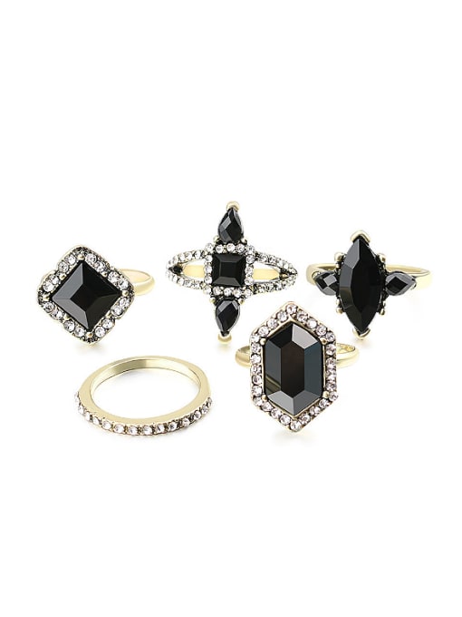 Gujin Retro style Black Resin stones Rhinestones Alloy Ring Set 0