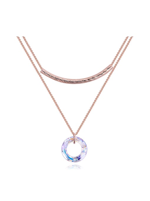 QIANZI Double Layer Hollow Round austrian Crystal Pendant Alloy Necklace 0
