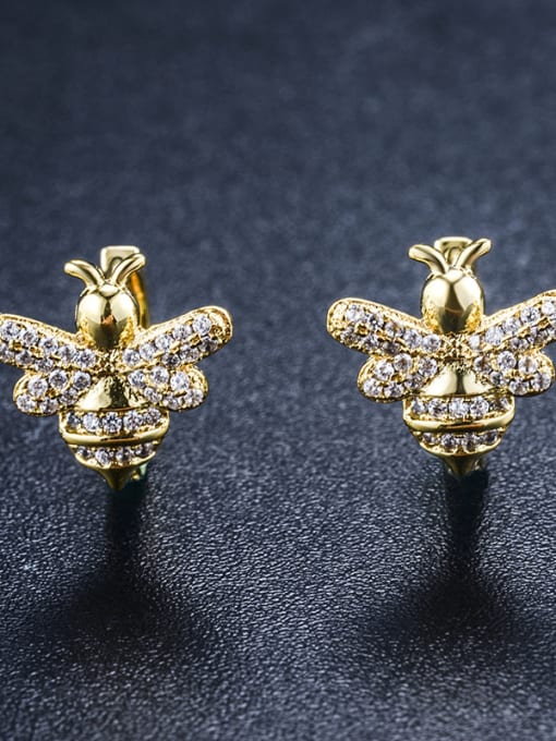 Gold New micro-inlaid zircon bee earrings