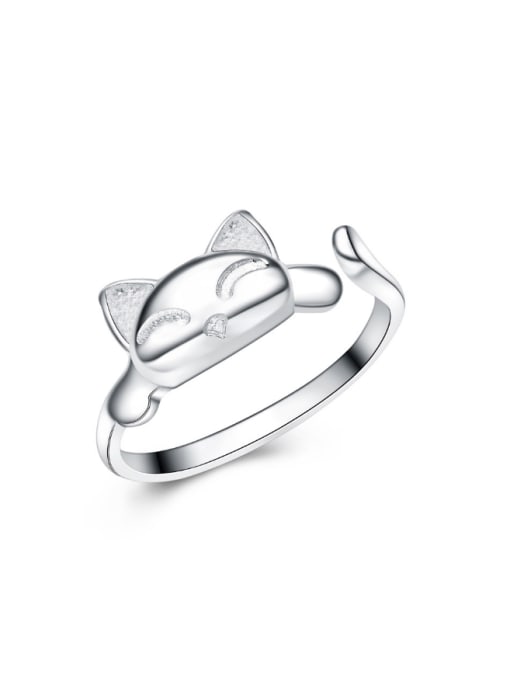 kwan S925 Silver Cat Head Adjustable Ring 0