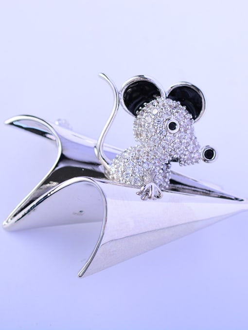 white Copper With Cubic Zirconia Cute Animal mouse Brooches