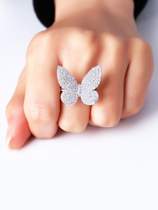 CC Copper With  Cubic Zirconia Cute Butterfly Statement Rings 1