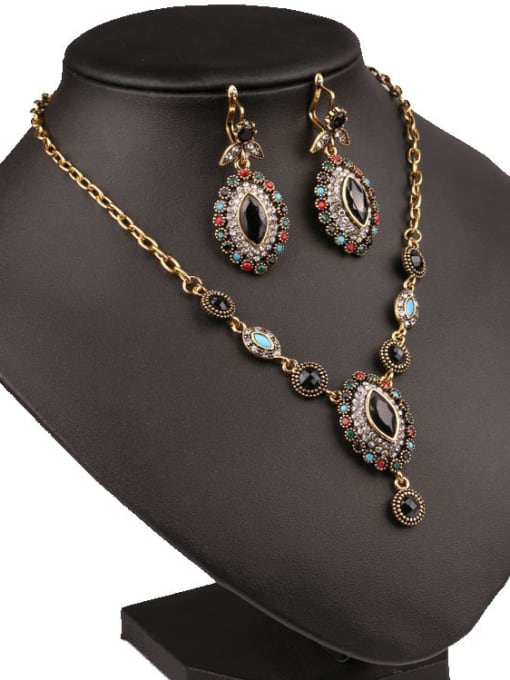 Gujin Antique Gold Plated Bohemia style Resin stones Alloy Two Pieces Jewelry Set 1