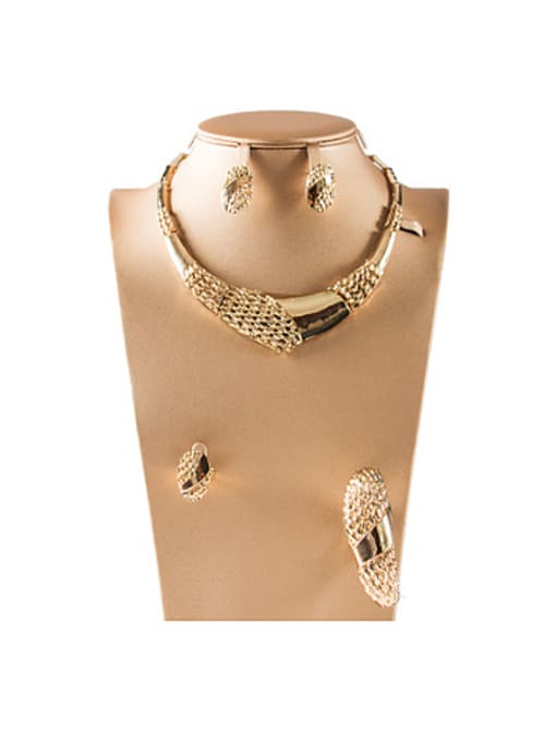 Gold Grid shaped Colorfast Four Pieces Jewelry Set