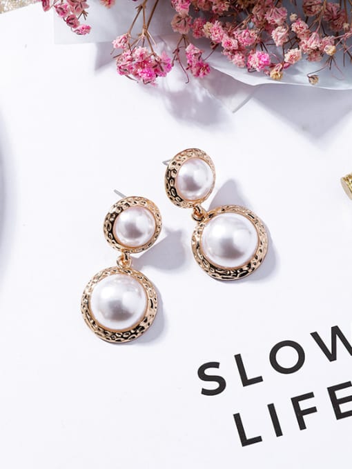 Girlhood Alloy With Gold Plated Fashion Round  Imitation Pearl Earrings 0