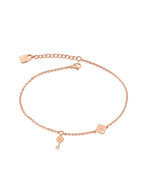Open Sky Simple Little Key Lock Rose Gold Plated Anklet 0