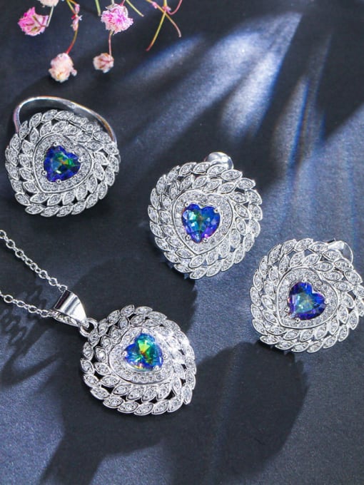 L.WIN The Luxury Shine AAA Zircon Love heart Necklace Earrings ring 3 Piece jewelry set