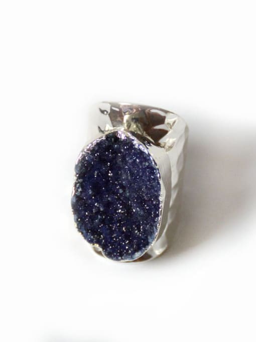 Purple Exaggerated Natural Crystal Silver Plated Ring