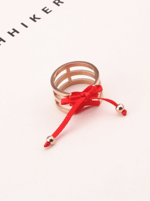 GROSE Multi-layer Rose Gold Plated Red Rope Ring 0