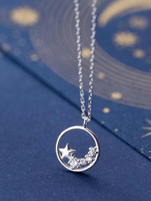 Rosh 925 Sterling Silver With  Cubic Zirconia Simplistic Star Necklaces 1