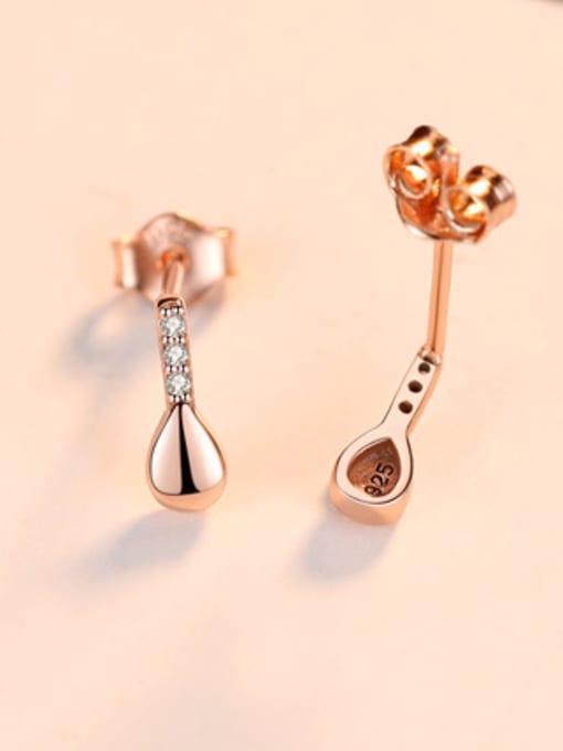 Rose gold-16E05 925 Sterling Silver With  Cubic Zirconia Simplistic Water Drop Stud Earrings