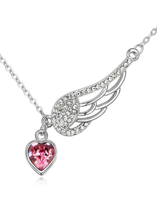 pink Fashion Angel Wing Heart austrian Crystals Alloy Necklace