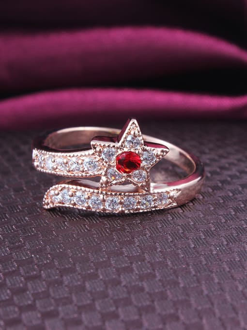 SANTIAGO Red Rose Gold Plated Star Shaped Zircon Ring 2