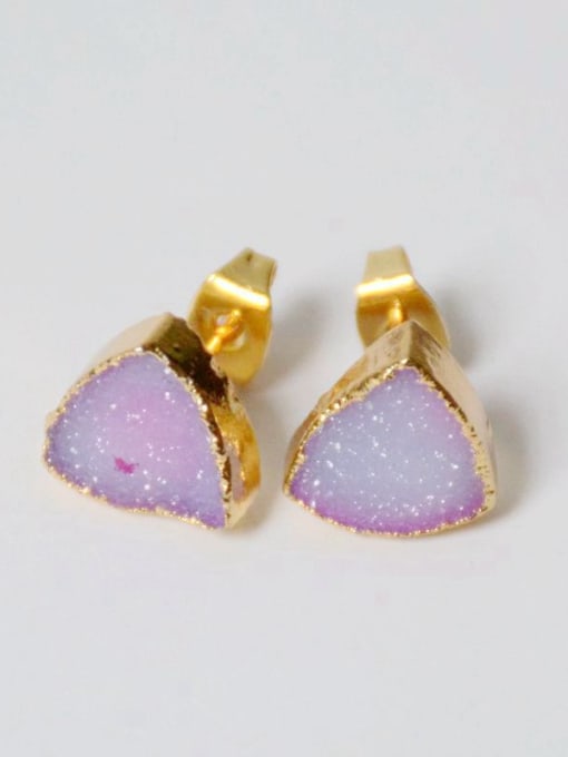 pink Tiny Triangle Natural Crystal Gold Plated Stud Earrings