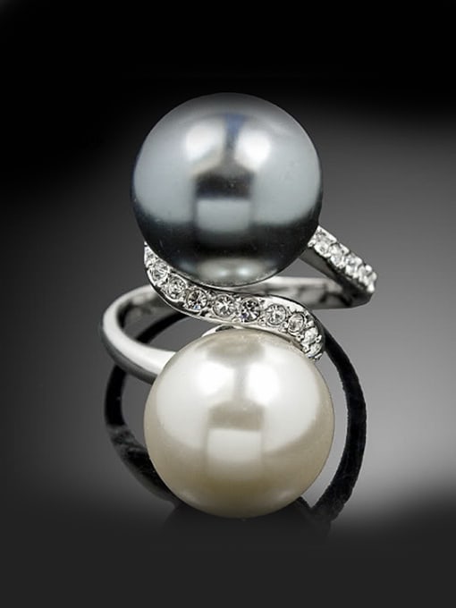 Wei Jia Fashion Double Artificial Pearls Platinum Plated Alloy Ring 0