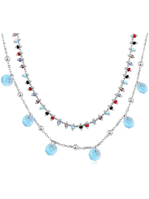 light blue Personalized Double Layer Little austrian Crystals Alloy Necklace