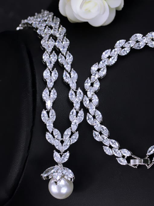 L.WIN Shining Zircons Shell Pearls Three Pieces Jewelry Set 1