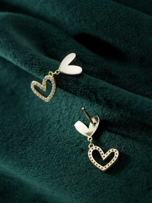 Rosh 925 Sterling Silver With Cubic Zirconia  Cute Heart Stud Earrings 2