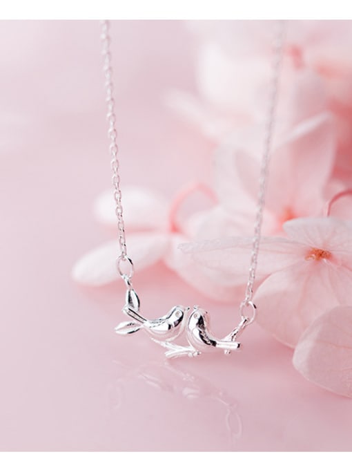 Rosh 925 Sterling Silver With Silver Plated Cute A pair of birdsl Necklaces 2