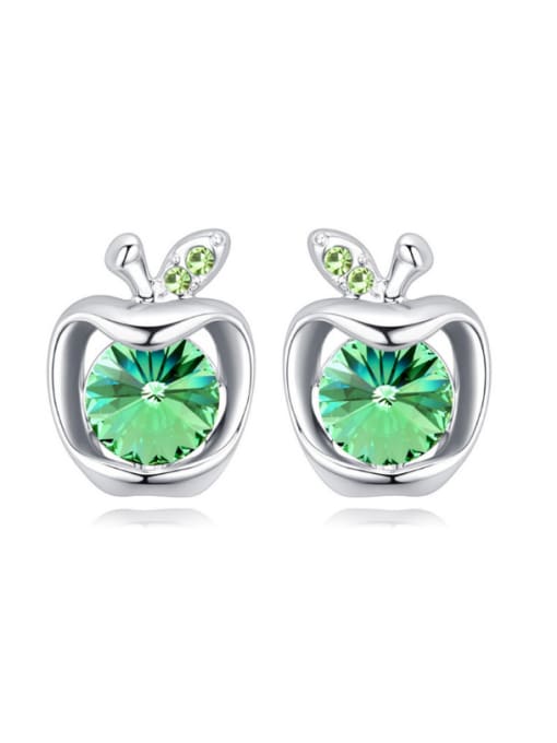 green Personalized Cubic austrian Crystals Little Apple Stud Earrings