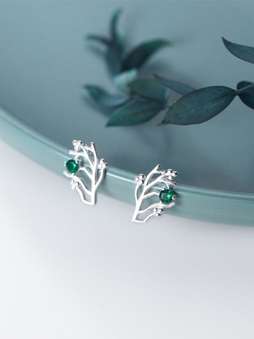 Rosh 925 Sterling Silver With Silver Plated Simplistic Branch Stud Earrings 0