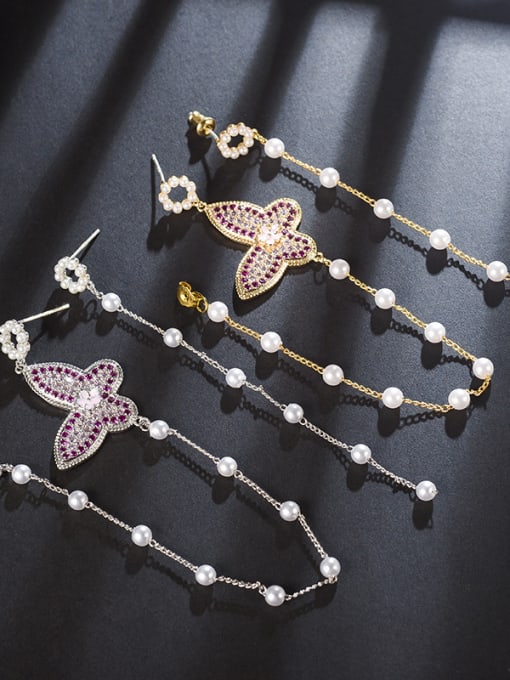ALI New fashions micro-inlay zircon butterflies pearls Tassel Earrings 3