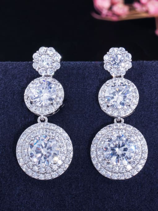 L.WIN Copper With White  Cubic Zirconia  Exaggerated Round Wedding Cluster Earrings 0
