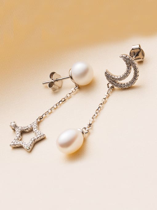 EVITA PERONI Moon Star Zircon Freshwater Pearl Stud threader earring 3