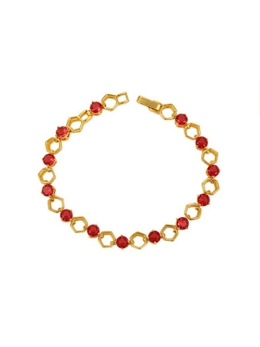 Red Copper Alloy 24K Gold Plated Fashion Hexagon Hollow Round Zircon Bracelet