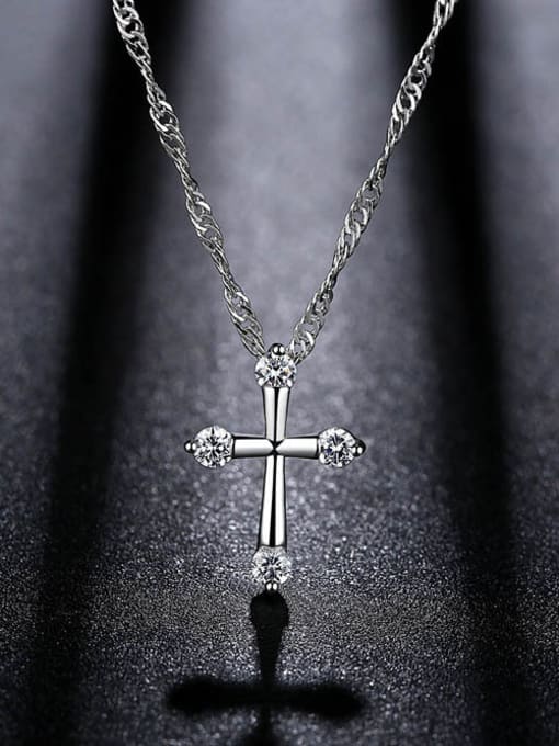 RANSSI Simple Cross White Zirconias Copper Necklace 3