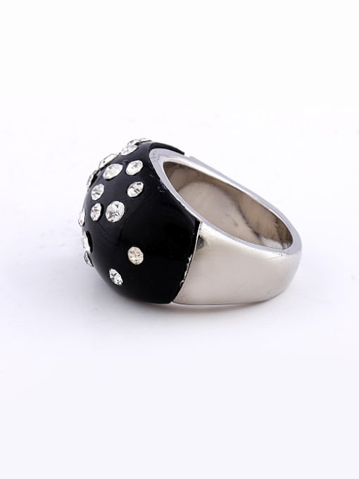 Wei Jia Simple Black Acrylic White Rhinestones Alloy Ring 1