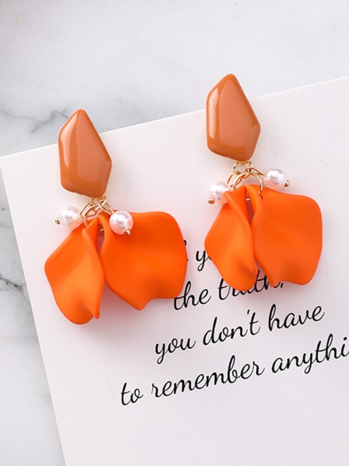D orange Alloy With Acrylic  Cute Bowknot Drop Earrings