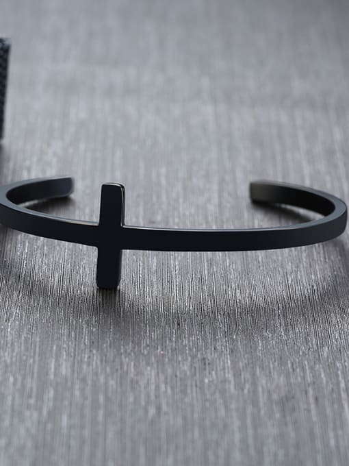 CONG Stainless Steel With Gun Plated Simplistic Cross Bracelets 4