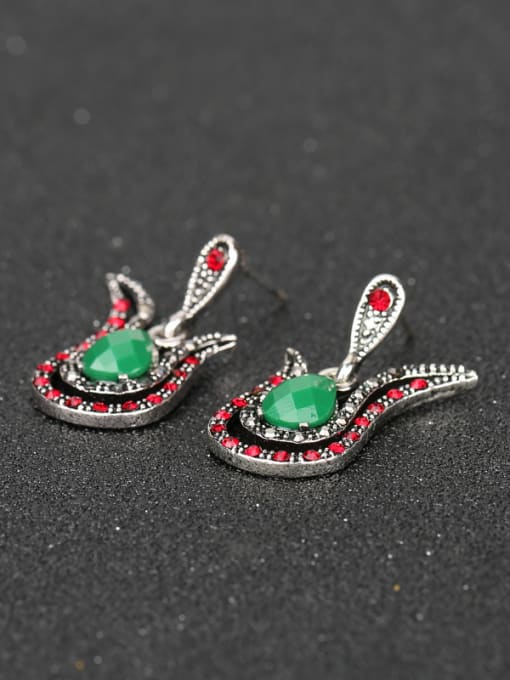 Gujin Retro style Green Resin stone Red Crystals Alloy Three Pieces Jewelry Set 1