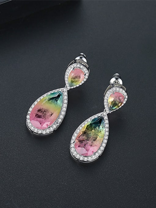 Pink Copper With White Gold Plated Fashion Water Drop Drop Earrings
