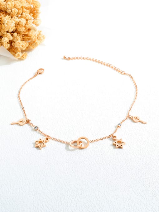 Open Sky Titanium With Rose Gold Plated Fashion Six-Star Key   Anklets 2