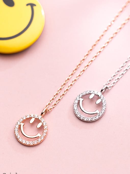Rosh Diamond round smiley face S925 Silver Necklace 1