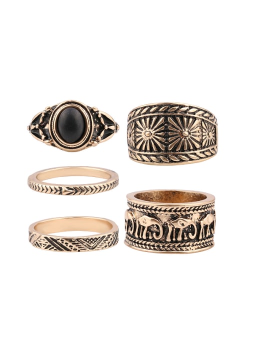 Gujin Retro style Carved Antique Gold Plated Alloy Ring Set 0