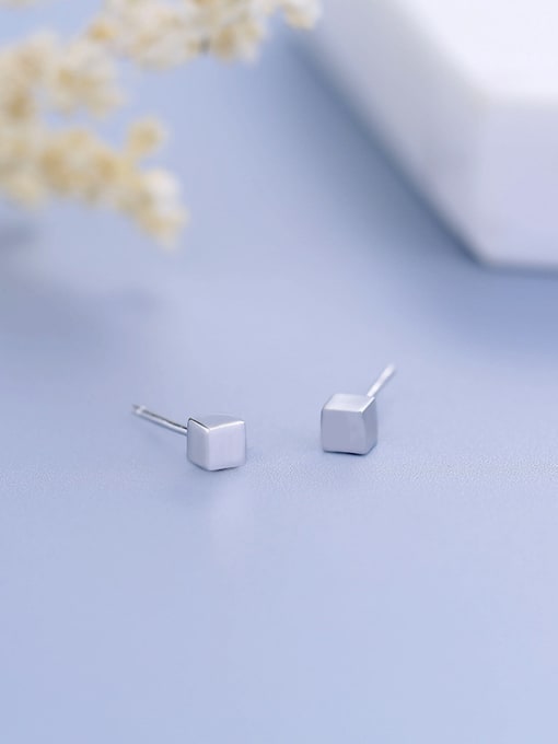 One Silver Personality Square Shaped Stud Earrings