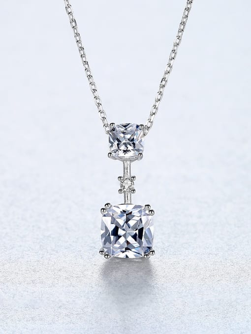 CCUI 925 Sterling Silver With Cubic Zirconia Simplistic Square Necklaces 2