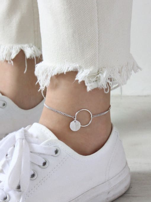DAKA 925 Sterling Silver With Glossy Simplistic Round Anklets 3