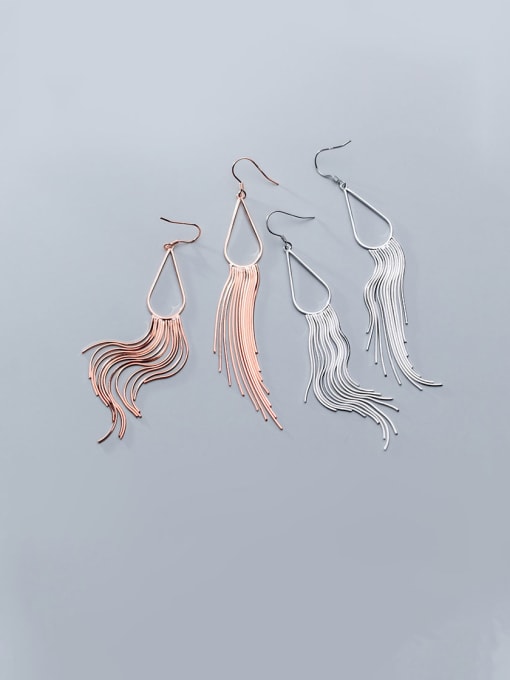 Rosh 925 Sterling Silver With Line Trendy Tassel  Hook Earrings 0