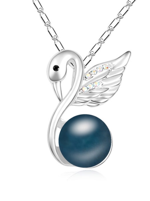 Deep Blue Fashion Imitation Pearl-accented Swan Pendant Alloy Necklace