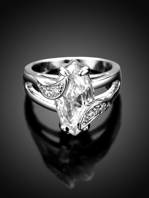 Platinum Women Luxury White Gold Plated Geometric Rhinestone Ring