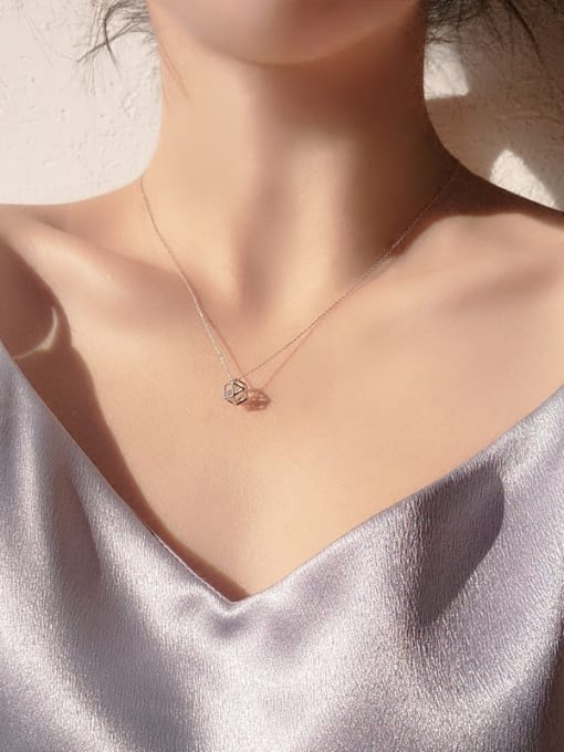 Peng Yuan Simple 925 Silver Tiny Cubic Rhinestone Geometrical Pendant Alloy Necklace 1