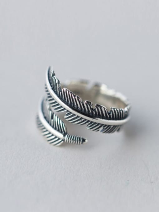 Rosh S925 Silver Exaggerated Feather Opening Ring 0