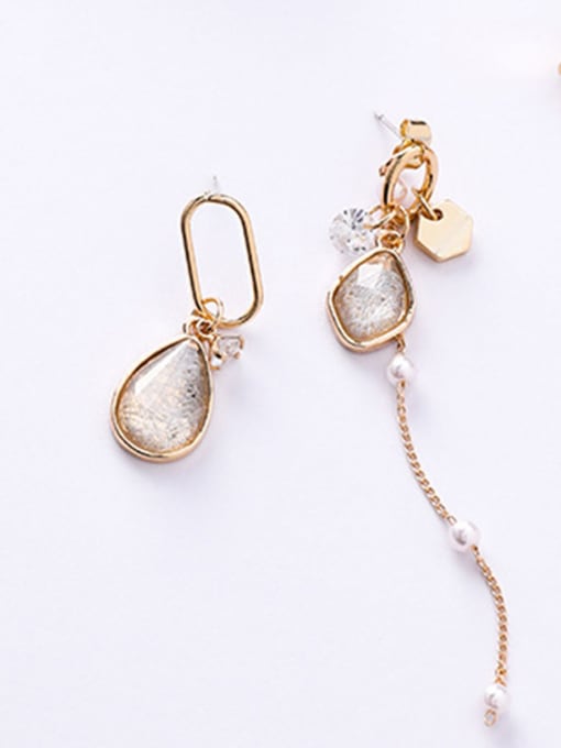 Girlhood Alloy With Imitation Gold Plated Trendy Water Drop  Asymmetry Tassel Earrings 1