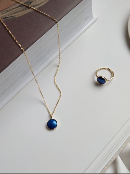 Boomer Cat Sterling silver dark blue classic round gold necklace 2